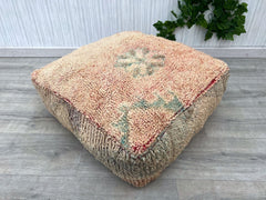 Moroccan Pouf with Silk Inlay - Cactus Silk + Velvet Combo, Opulent Boho Decor, Royal Blue & Emerald Tones