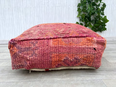 Moroccan-Japanese Pouf - Wabi-Sabi Minimalist Design, Neutral Kilim + Black Walnut Base, Zen Floor Seating