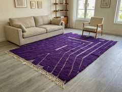 Purple Moroccan Rug – Handmade Berber Wool Rug, Geometric Beni Ourain Design