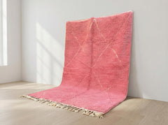 Pink Moroccan Beni Ourain Rug – Handmade Berber Wool Plush Area Carpet for Modern Boho Living Room