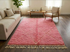 Pink Moroccan Beni Ourain Rug – Handmade Berber Wool Plush Area Carpet for Modern Boho Living Room