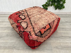 Moroccan Pouf Ottoman with Storage - Hidden Compartment, Genuine Leather, Round Boho Footstool, Multifunctional Living Room Decor