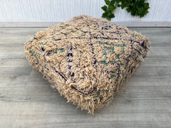 Valentine’s Moroccan Pouf - Heart-Shaped Leather Ottoman, Crimson & Pink Tribal Stitching, Romantic Gift