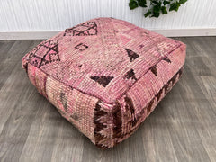 Moroccan Pouf with Hemp Cover - Sustainable Boho Design, Biodegradable Materials, Earthy Neutral Tones