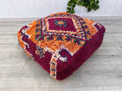 Handwoven Moroccan Wool Pouf - Beni Ourain Inspired, Thick Knit Design, Customizable Colors, Machine-Washable Boho Floor Cushion