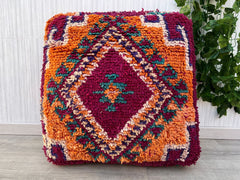 Handwoven Moroccan Wool Pouf - Beni Ourain Inspired, Thick Knit Design, Customizable Colors, Machine-Washable Boho Floor Cushion