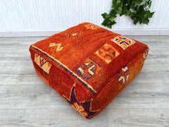 Authentic Moroccan Cushion – Vintage Kilim Pouf Cover, Boho Decor