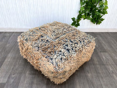 Moroccan Halloween Pouf - Orange & Black Kilim, Spiderweb Embroidery, Spooky Boho Decor