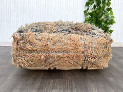 Moroccan Halloween Pouf - Orange & Black Kilim, Spiderweb Embroidery, Spooky Boho Decor