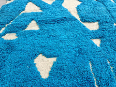 Turquoise Moroccan Rug – Beni Ourain Wool Carpet, Handmade Abstract Berber Design for Boho Living Room