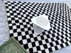 Custom Checkered Moroccan rug black and white Checkered rug , Morocco checker rug , checkerboard rug,beni ourain rug, carpet for living room