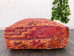 Moroccan Pouf with Family Crest - Heraldic Symbol + Tribal Motifs, Ancestral Boho Heirloom