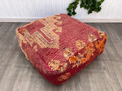 Moroccan Vintage Travel Pouf - Antique Suitcase Base + Kilim Cushion, Globe-Trotter’s Boho Accent