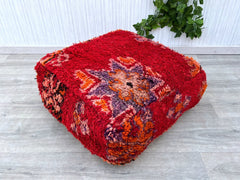 Moroccan-Tropical Pouf - Pineapple & Palm Frond Embroidery, Vacation Vibes for Year-Round Summer