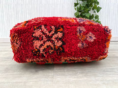 Moroccan-Tropical Pouf - Pineapple & Palm Frond Embroidery, Vacation Vibes for Year-Round Summer