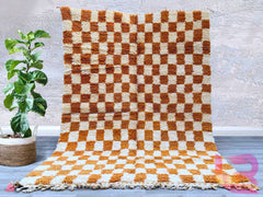 Checkered Orange rug - Moroccan rug - Checkered rug - Orange checkered rug - Handmade rug - Moroccan rug - checkered rug - Beniourain rug