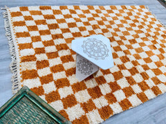 Checkered Orange rug - Moroccan rug - Checkered rug - Orange checkered rug - Handmade rug - Moroccan rug - checkered rug - Beniourain rug