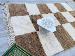 Handmade Brown Checkered Moroccan Rug