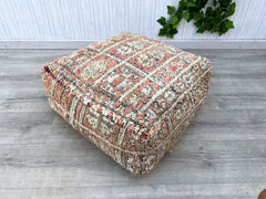 Moroccan Pouf Cover – Handcrafted Vintage Kilim Floor Cushion
