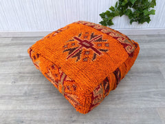 Handmade Moroccan Leather Pouf - Round Boho Footstool, Genuine Leather Ottoman, Vintage Moroccan Decor, Unstuffed Floor Cushion