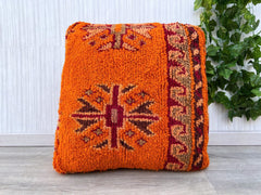 Handmade Moroccan Leather Pouf - Round Boho Footstool, Genuine Leather Ottoman, Vintage Moroccan Decor, Unstuffed Floor Cushion