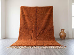 Terracotta Beni Ourain Rug, Thick Textured Moroccan Wool Area Rug, Minimalist Berber Carpet