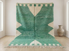 Green Beni Ourain Moroccan Rug – Handmade Berber Wool Minimalist Design, Soft Plush Area Carpet for Modern Boho Living Room