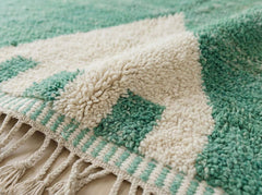 Green Beni Ourain Moroccan Rug – Handmade Berber Wool Minimalist Design, Soft Plush Area Carpet for Modern Boho Living Room