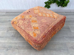Moroccan Coastal Pouf - Nautical Blue & White Kilim, Seashell Accents, Beach House Boho Decor
