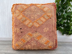Moroccan Coastal Pouf - Nautical Blue & White Kilim, Seashell Accents, Beach House Boho Decor