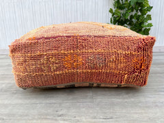 Moroccan Coastal Pouf - Nautical Blue & White Kilim, Seashell Accents, Beach House Boho Decor