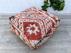 Moroccan Pouf with Reversible Cover - Double-Sided Kilim Design, Indoor/Outdoor Floor Cushion, Easy to Clean, Boho Chic