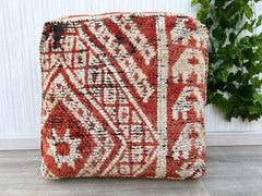 Moroccan Pouf with Reversible Cover - Double-Sided Kilim Design, Indoor/Outdoor Floor Cushion, Easy to Clean, Boho Chic