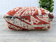 Moroccan Pouf with Reversible Cover - Double-Sided Kilim Design, Indoor/Outdoor Floor Cushion, Easy to Clean, Boho Chic