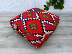 Moroccan Kilim Cushion Cover – Vintage Floor Pouf for Chic Spaces