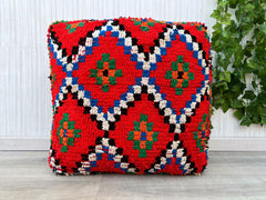 Moroccan Kilim Cushion Cover – Vintage Floor Pouf for Chic Spaces