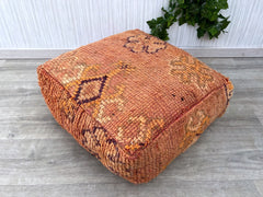 Moroccan Kilim Pouf, Floor Pouf, Vintage Moroccan Ottoman, BeniOurain Square Pouf,Meditation Cushion,Outdoor Red Kilim Pillow Cover