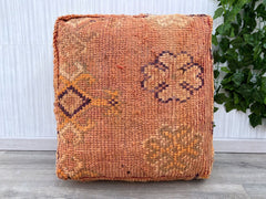 Moroccan Kilim Pouf, Floor Pouf, Vintage Moroccan Ottoman, BeniOurain Square Pouf,Meditation Cushion,Outdoor Red Kilim Pillow Cover