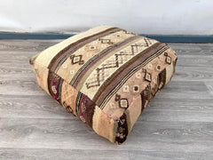 Moroccan wool pouf, kilim pouf, 60x60x32 pouf, footstool