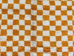 Mustard Checkerboard Moroccan Rug Beni Ourain Handmade Wool Berber Area Rug