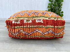 moroccan pouf, wool pouf, berber pouf, handcrafted pouf, maroon pouf