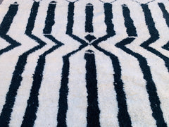 Stylish Blue Moroccan Rug—Handmade, Striped Tufted Wool Beni Ourain Area Rug (8x10) for your living room.