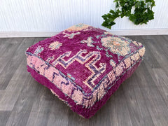 moroccan wool pouf, berber pouf, kilim pouf, ottoman pouf, 60x60x20 cm pouf