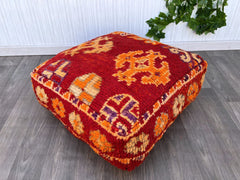 Berber Tribe Vintage Turkish Floor Pouf, Round Moroccan Cushion, Beni Ourain Pillow Throw Cushions, Kilim rug Style Relaxing Cushion Decor