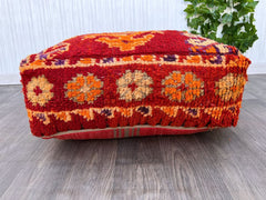 Berber Tribe Vintage Turkish Floor Pouf, Round Moroccan Cushion, Beni Ourain Pillow Throw Cushions, Kilim rug Style Relaxing Cushion Decor