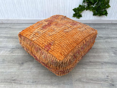 moroccan wool rug, berber rug, kilim pouf, 60 cm x 60 cm x 20 cm pouf