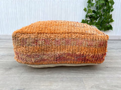 moroccan wool rug, berber rug, kilim pouf, 60 cm x 60 cm x 20 cm pouf