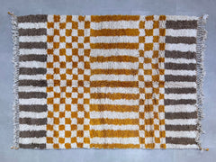 CUSTOM Orange Checkered Beni ourain rug, Authentic custom Moroccan rug, Berber carpet, Wool rug, Handmade Beni ourain style, Area rug