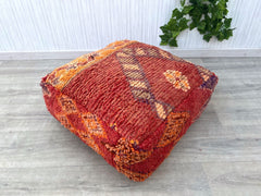 Moroccan Kilim Pouf, Floor Pouf, Vintage Moroccan Ottoman, Beni Ourain Square Pouf,Meditation Cushion,Outdoor Red Kilim Pillows