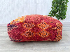Moroccan Kilim Pouf, Floor Pouf, Vintage Moroccan Ottoman, Beni Ourain Square Pouf,Meditation Cushion,Outdoor Red Kilim Pillows